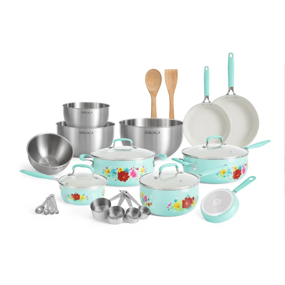 

Classic Ceramic Breezy Blossom Cookware Set, 12 Piece Set Kitchen Utensils Pots, Pans and Utensils