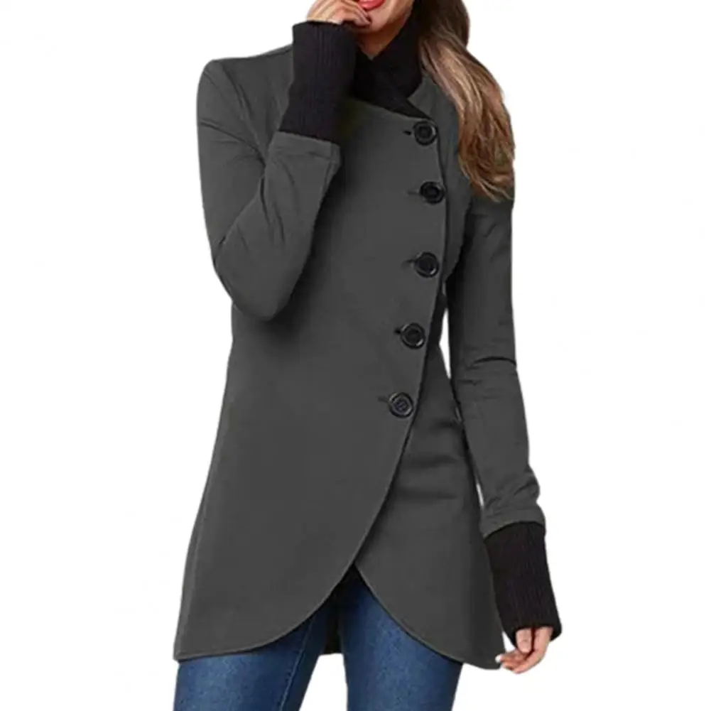 

Long Jacket Stand Collar Women Coat Irregular Hem Ladies Trendy Coat