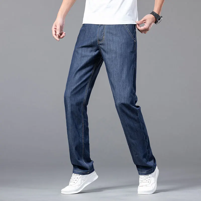 

Men's Regular Casual Classic Loose Stretch Jean 2022 New Summer Thin Smart High Waist Denim Trousers Plus Size 40 42