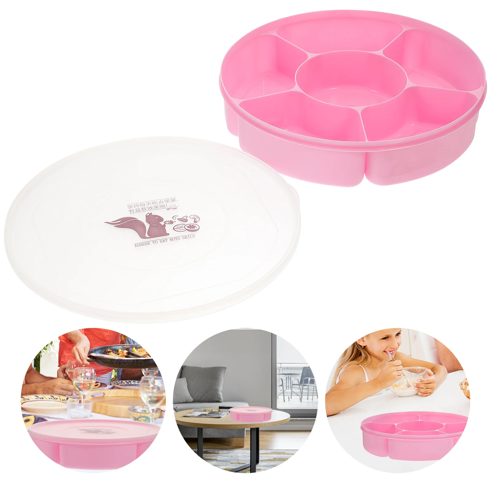 

Creative Plastic Multi Sectional Snack Serving Tray Set with Lid for Home