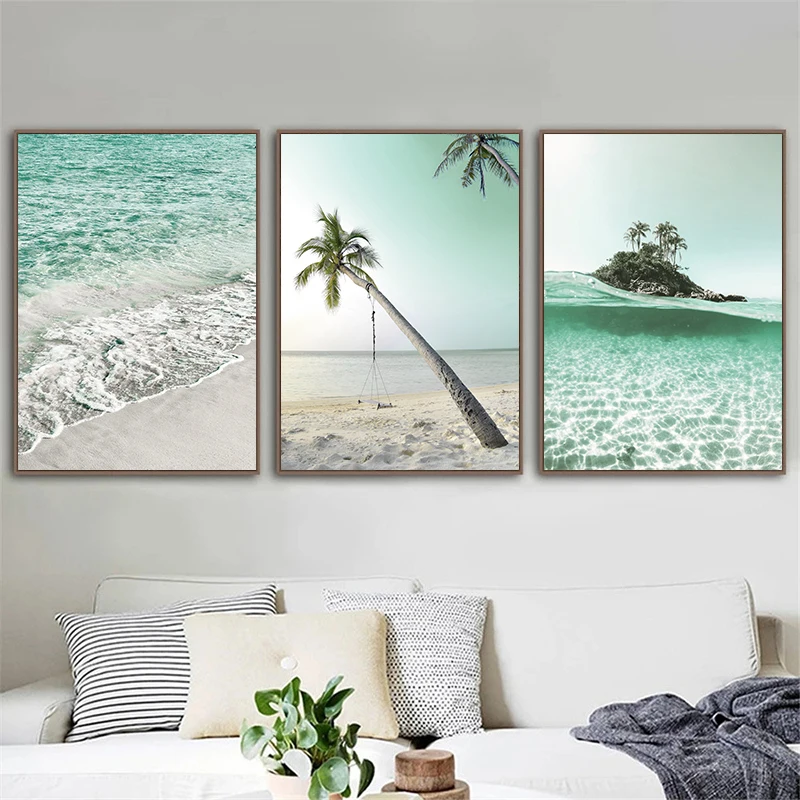 Морской пляж маленький остров океан кокосовое дерево настенная печать