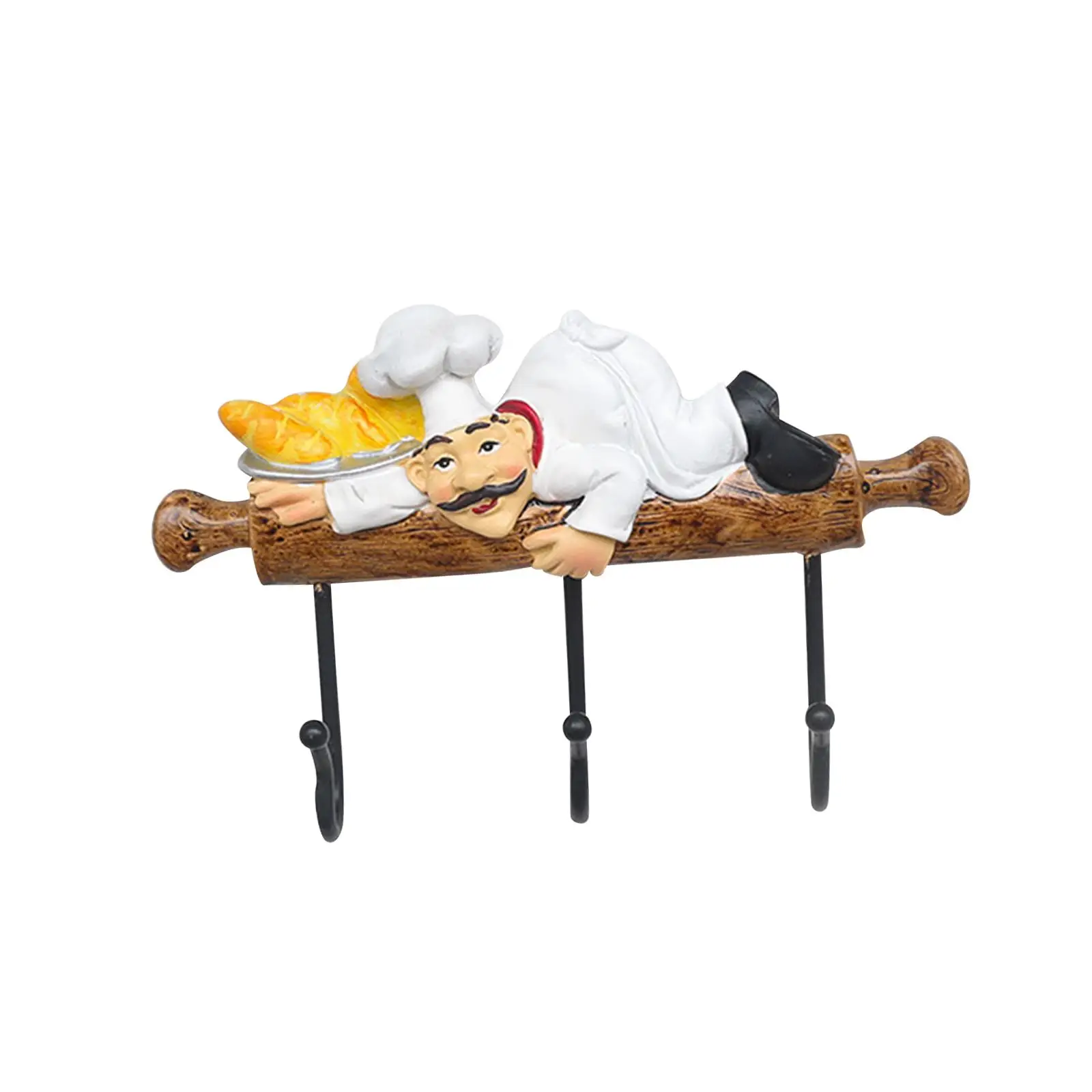 

Chef Figurine Wall Hooks Cabinet Decor Chef Wall Art Cartoon Chef Hook coat Rack for Entryway Keys Oven Gloves Hat