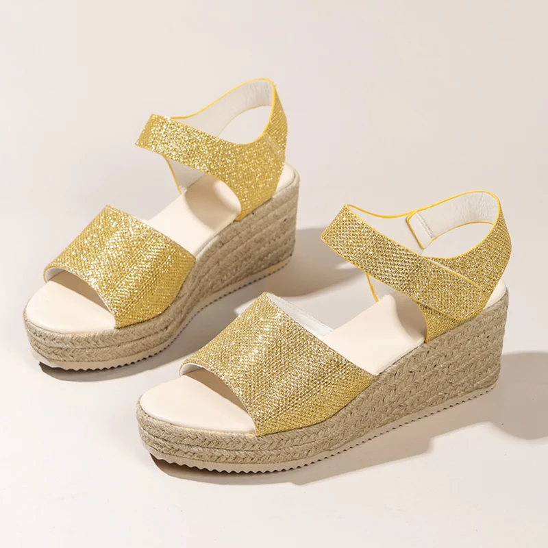 

Rimocy Gold Wedge Sandals Women Summer 2022 Open Toe Non Slip Platform Sandals Woman Chunky Bottom Espadrilles Sandalias Mujer