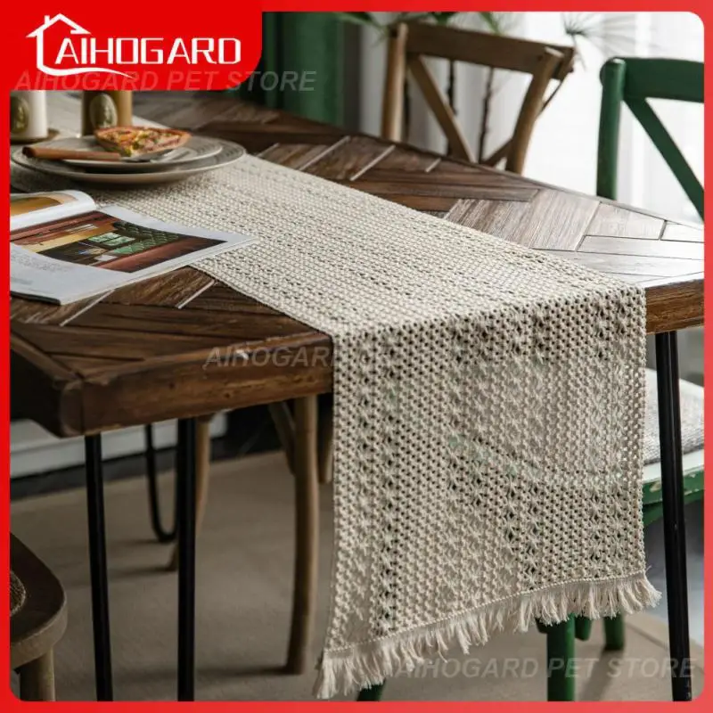 

Desk Decor Placemat Table Cloth 30cm*160cm Hand Woven Table Runner Kitchen Accessories Cotton And Hemp Tablemat Tablecloth