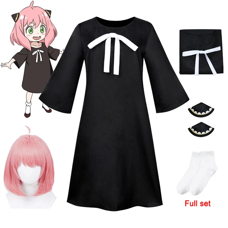 

SPY X FAMILY Cosplay Anya Forger Costume Anime Girls Lovely Black Dress Women Kawaii Suit Halloween Role Play Kids with Wig