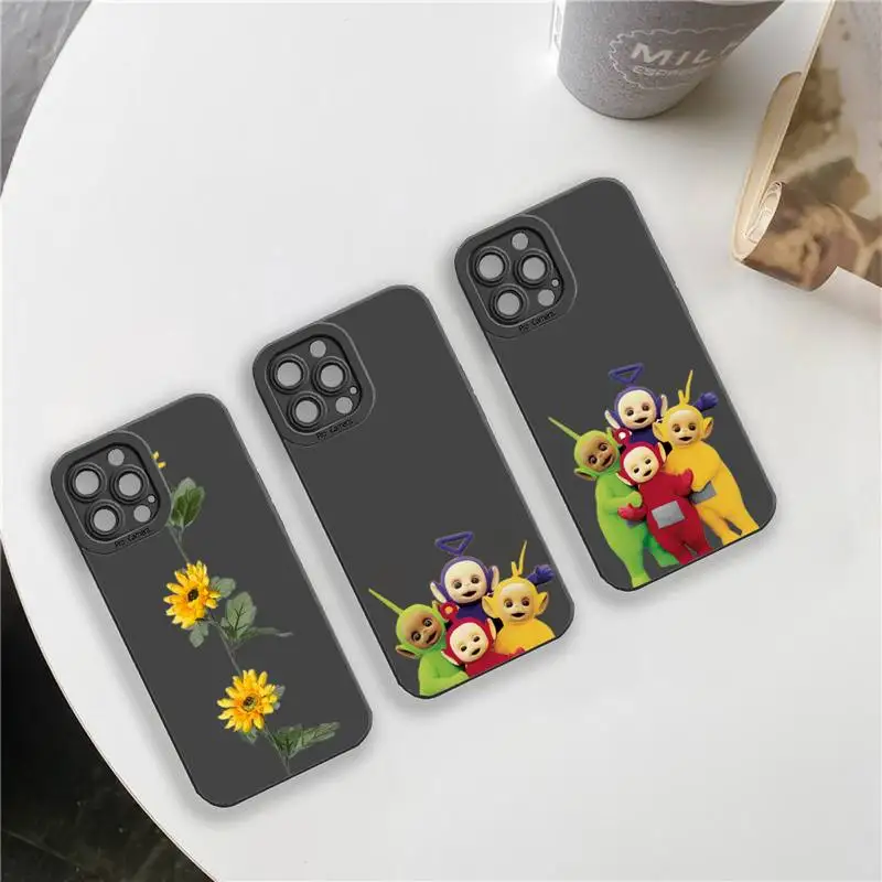 

Teletubbies cute cartoon doll Phone Case For iPhone 13 12 11 Pro MAX Mini X XS XR 7 8 Plus Camera Lens Liquid Silicone