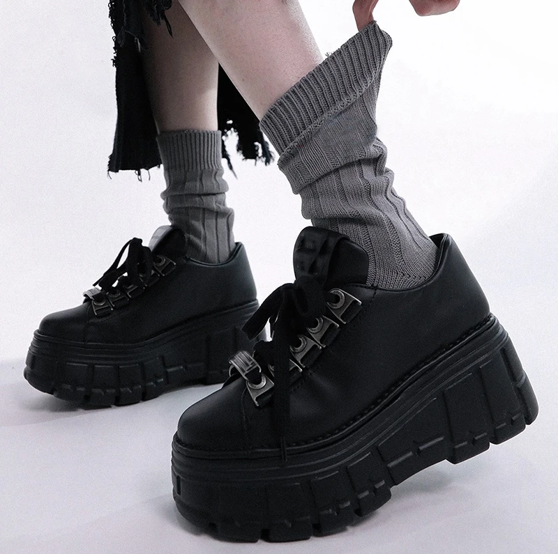 Leather Women's Ultra-Thick Bottom Punk Metal White Subculture Y2g Height Increasing Gothic Board Shoes Pumps