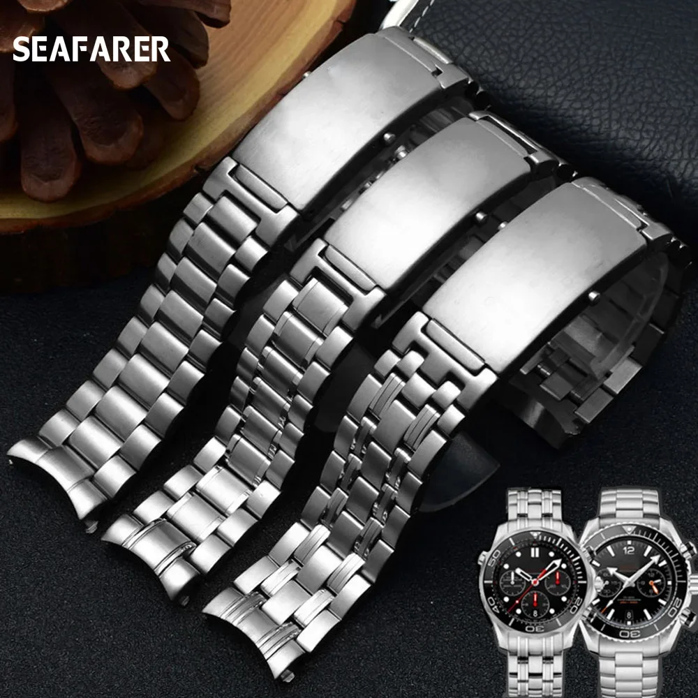 

Quality 316L 18mm 20mm 22mm Silver Stainless Steel Watch Bands Strap For Omega Seamaster Speedmaster Planet Ocean Belt Watchband