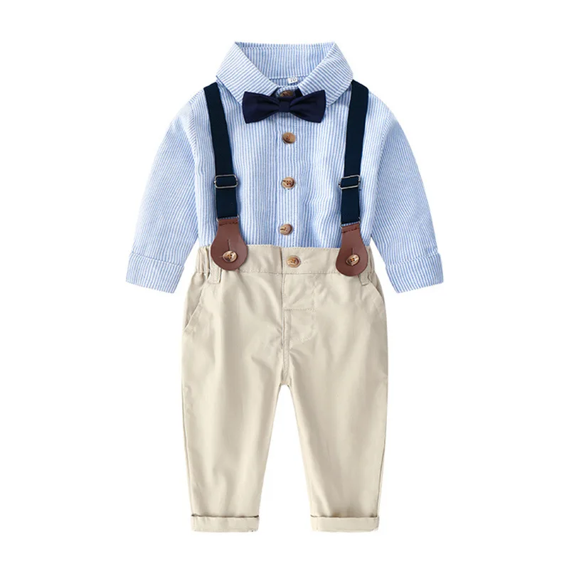 

Boys Gentleman Clothing Sets spring Kids Formal Suits Korean stripe Long Sleeve Shirt+Suspenders Trousers Casual Boy Clothes