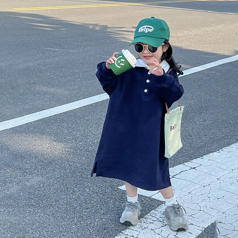 

Girls Dress 2023 Spring Autumn New Fashionable Korean Style Girls T Shirt One Piece Casual Simple Solid Color Dress for Girls