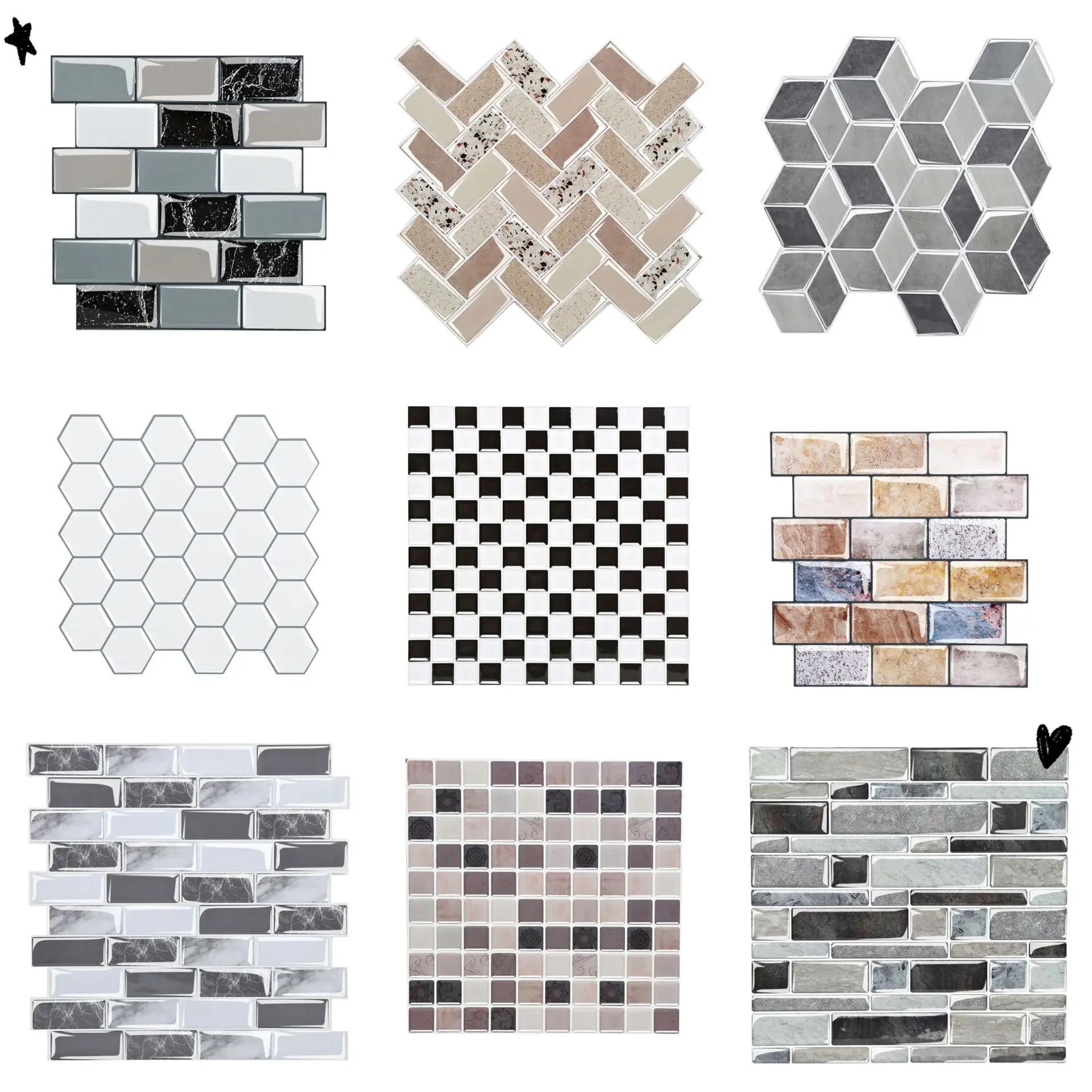 

10x10 inch Epoxy Wall 3D Sticker DIY Kitchen Bathroom Oil-proof Waterproof Stickers Mosaic Self Adhesive Wall Tile Vinyl Art