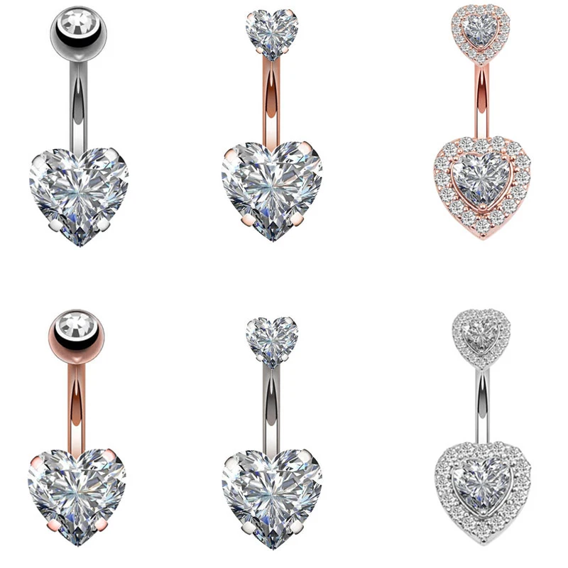 Surgical Steel Crystal Belly Button Piercing Set 14G Heart Belly Piercing Pack CZ Navel Ring  Cute Belly Bar Bulk