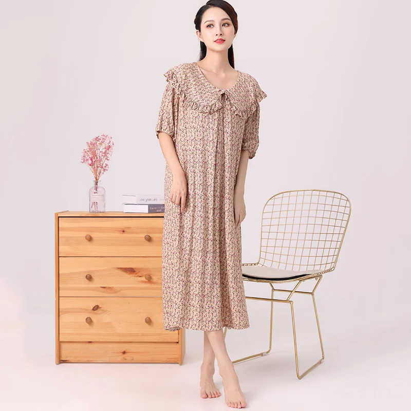 Summer Nightdress for Women Flower Short Sleeve Nightgowns Viscose Pajamas Home Clothing Sleepshirt Nightwear Big Yards Outwear