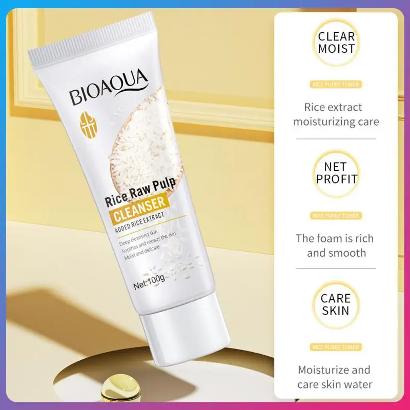 

Rice Raw Pulp Soft Facial Washing Cleanser Moisturizing Deep Cleaning Repair Shrink Pores Tighten Lock Water Smooth Skin Care