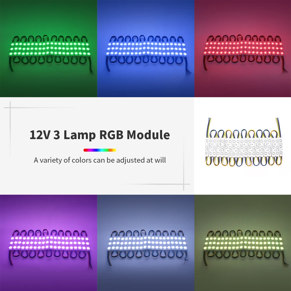 

RGB LED Module Lights DC12V 5050 3LEDs Injection LED Modules IP67 Waterproof LED Sign for Shop Banner Advertising Warning Lamp