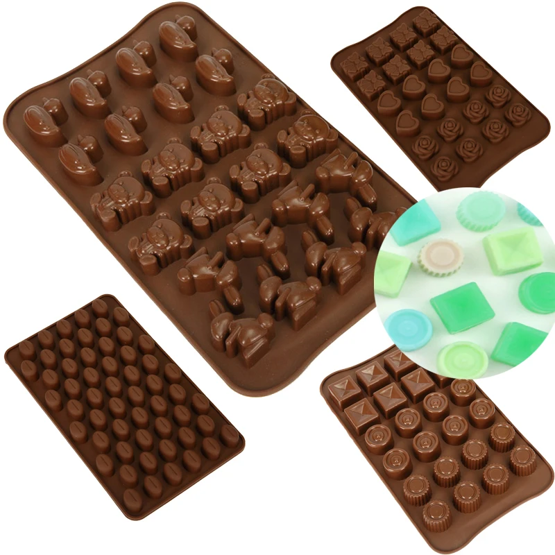 

3D DIY Heart Square Chocolate Mold Candy Mold Silicone Rabbit Bear Aniaml for Jelly Fudge Truffle Ice Cube Baking Tools