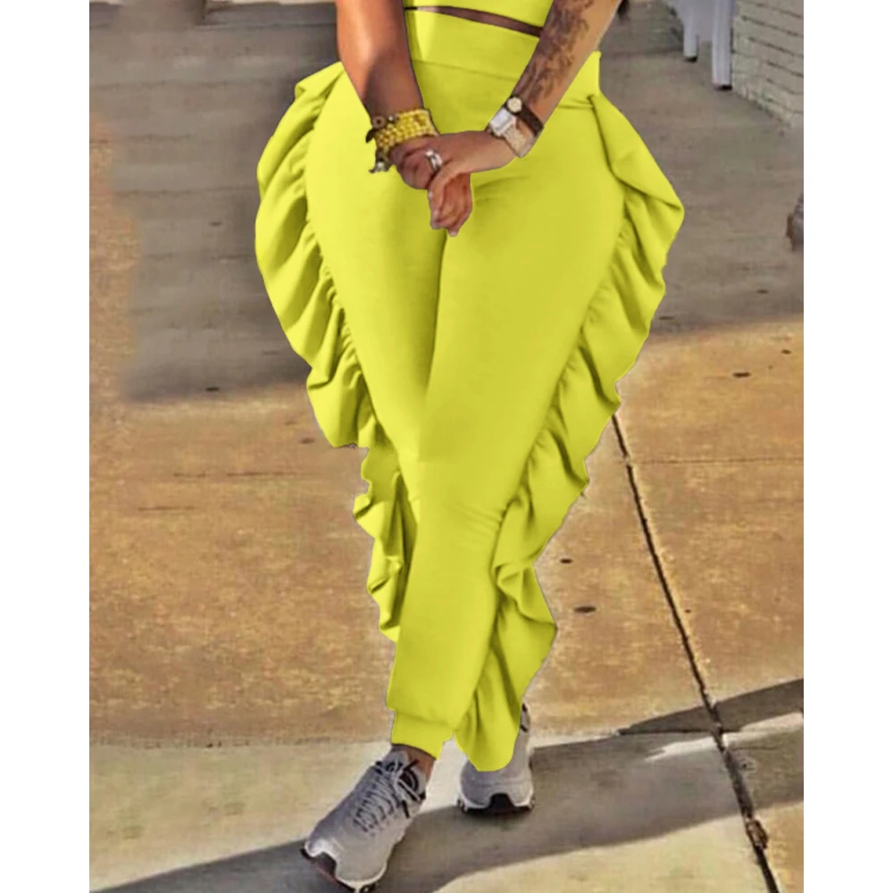 Women Solid Short Sleeve Crop Top & High Waist Butterfly Side Pencil Pants Set Femme Fashion Two-Piece Set Casual Party Outfits