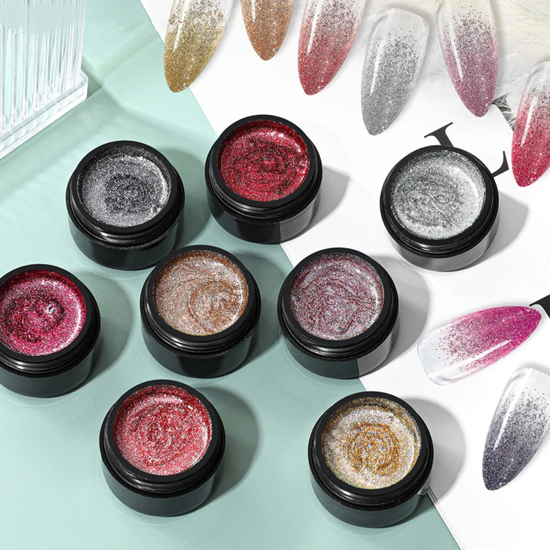 

5ML Glitter Platinum Gel Nail Polish 8 Colors Reflective Powder Hybrid Painting Lacquer Manicure Soak Off UV Gel Varnish