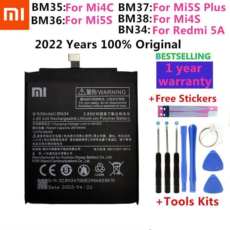 

BM35 BM36 BM37 BM38 BN34 Battery For Xiaomi Redmi 5A 5.0" Mi 4C 5C 4S 5S Plus Mi4C Mi5S Mi5C Replacement Lithium Polymer Bateria