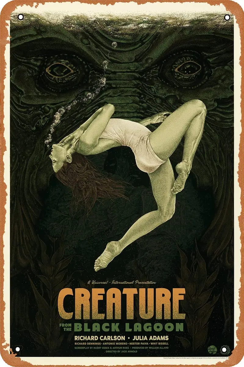 

Creature from The Black Lagoon Horror Movie Poster Vintage Metal Tin Sign for Home Kitchen Garage Bar Pub Wall Decor 8x12Inches
