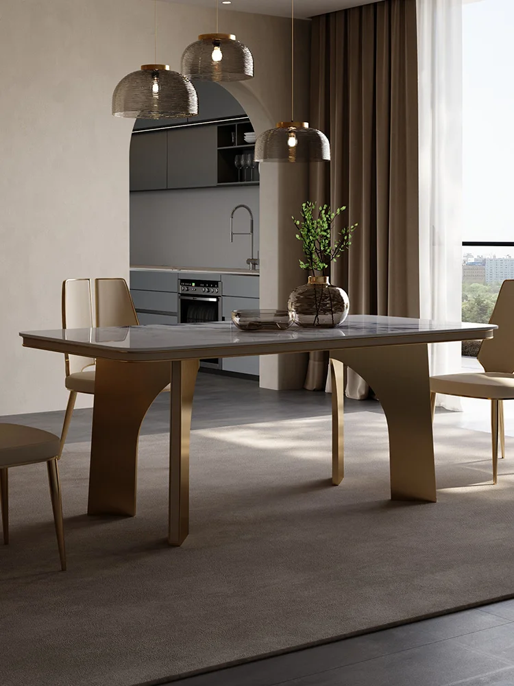 

Combination of rocky table and chair modern simple stainless steel square table light extravagant bright table