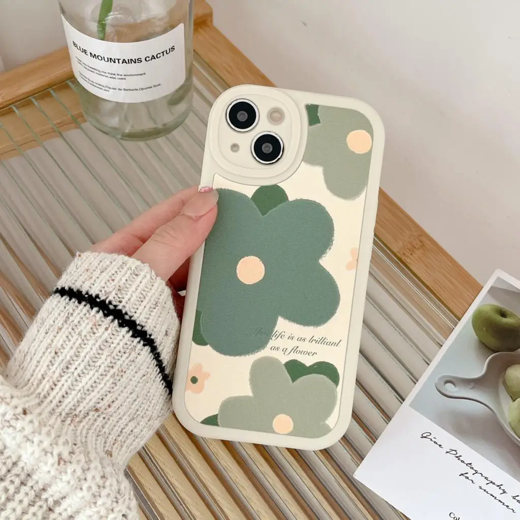 

Red Green flower Fashion Lambskin Leather Phone Case for iPhone 14 13 12 11 Pro X XR XS Max 6 6S 7 8 Plus Luxury Cover Funda