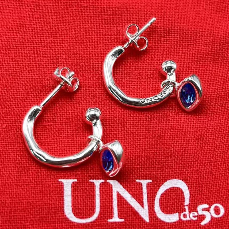

Новинка 2023 г., Лидер продаж, женские серьги UNOde50 высокого качества с голубым драгоценным камнем, ювелирные изделия, романтический подарок в Европе и Америке
