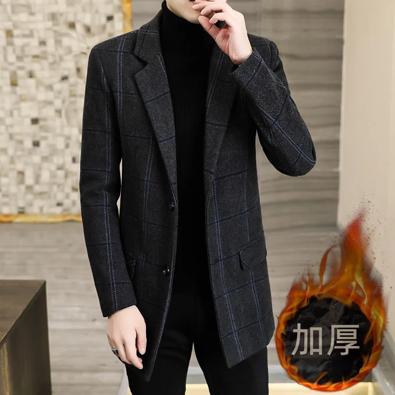 

2023Fashion high-end boutique trend handsome plus cotton men's Korean version slim casual coat medium length woolen trench coat