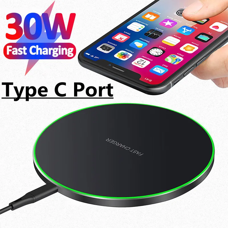 30W Fast Qi Wireless Charger Pad for iPhone 13 12 11 X Pro Max for Samsung Galaxy S21 S20 S10 S9 S8 Xiaomi Inductive Charging
