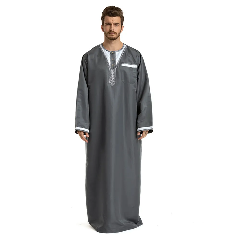 

Men's Muslim Robe Daily Casual Commuter Middle East Arabian Round Neck Stitching Long Sleeve Muslim Hui Robe For Men Africa