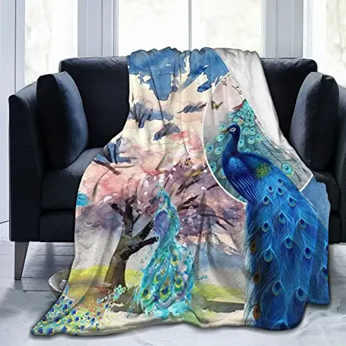 

Throw Blanket Oil Painting Peacock Tree Element Cozy Super Soft Blanket for Bed Couch Sofa Dorm Home Decor King Size Lightweight