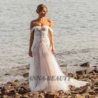 anna sweetheart off the shoulder wedding dresses tulle appliques button backless robe de mari%c3%a9e customised