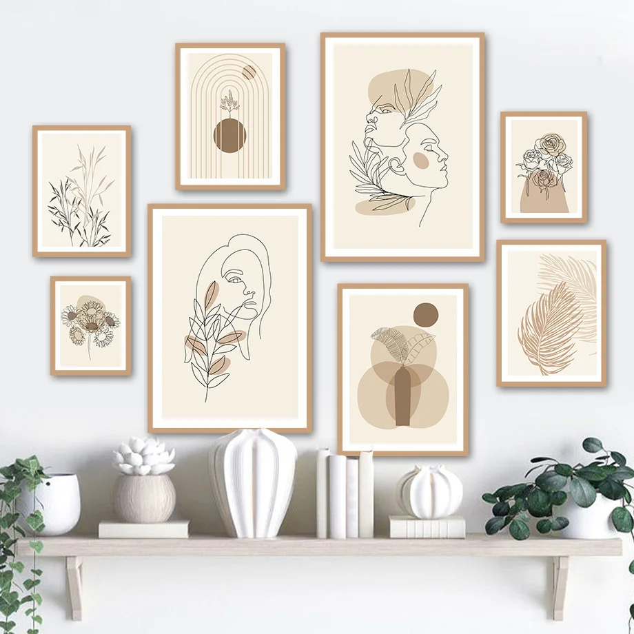 

Abstract Geometry Line Flower Girl Leaves Wall Art Canvas Painting Nordic Posters And Prints Wall Pictures For Living Room Decor