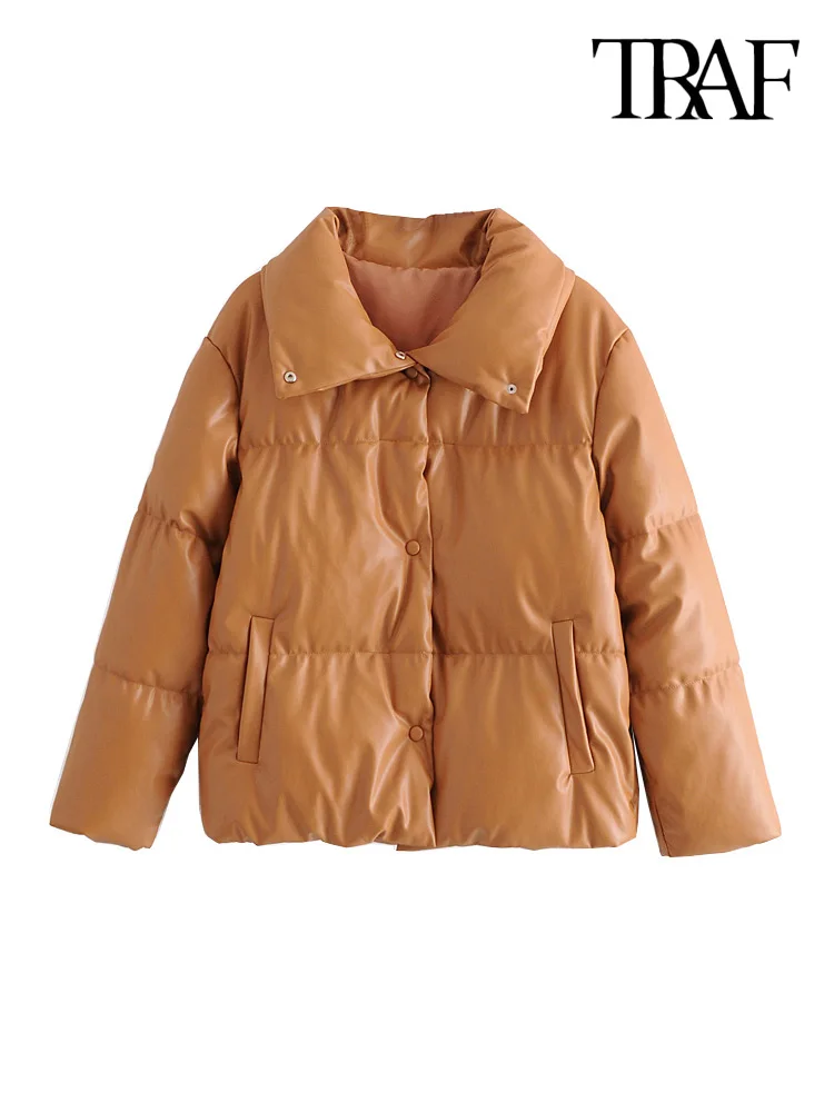 Куртка женская из искусственной кожи с длинным рукавом и карманами | Женская