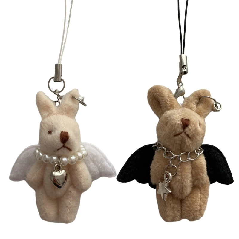 

Women Y2K Jewelry Plush Rabbit Keychain Adult Kids Lovely Wings Star Bunny Mobile Phone Chain Handbag Hanging Pendant Ornament