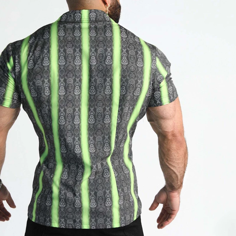 Summer New Men's Athleisure Trend Digital Print Shirt European and American men's casual floral short-sleeved 3D lapel shirt top