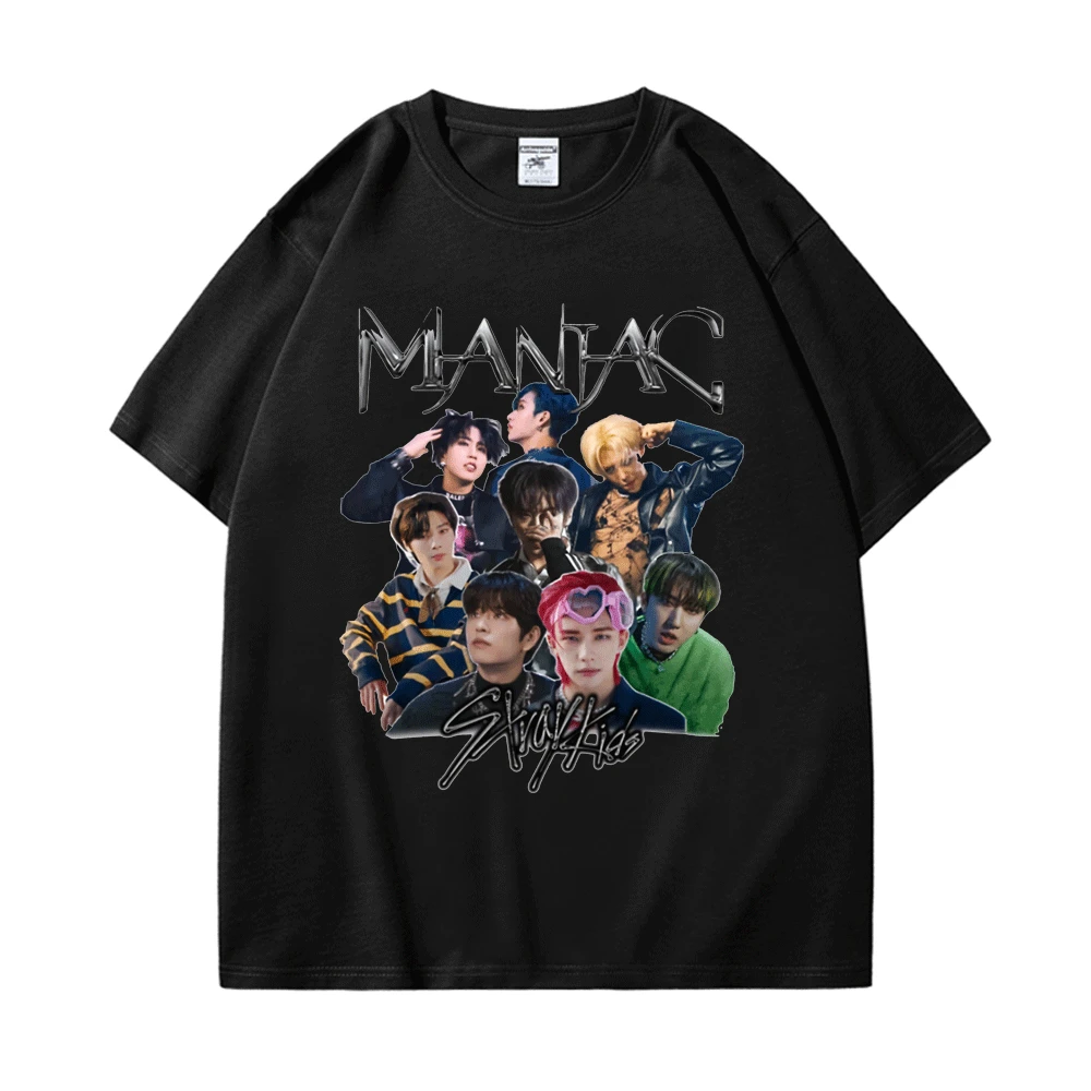 

Stray Kids MANIAC Print T-shirt Men's Women's Summer Fashion 100% Cotton Short Sleeve T Shirt Korean Harajuku Fans KPOP Tshirts