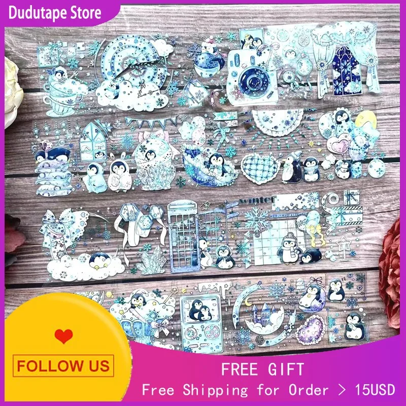 

1 loop aniaml -penguin couple es Aurora blue pet washi paper tape