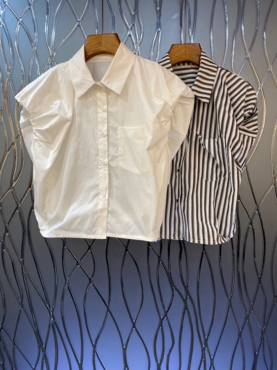 

Новинка 2022, модная женская Свободная короткая рубашка без рукавов, 720