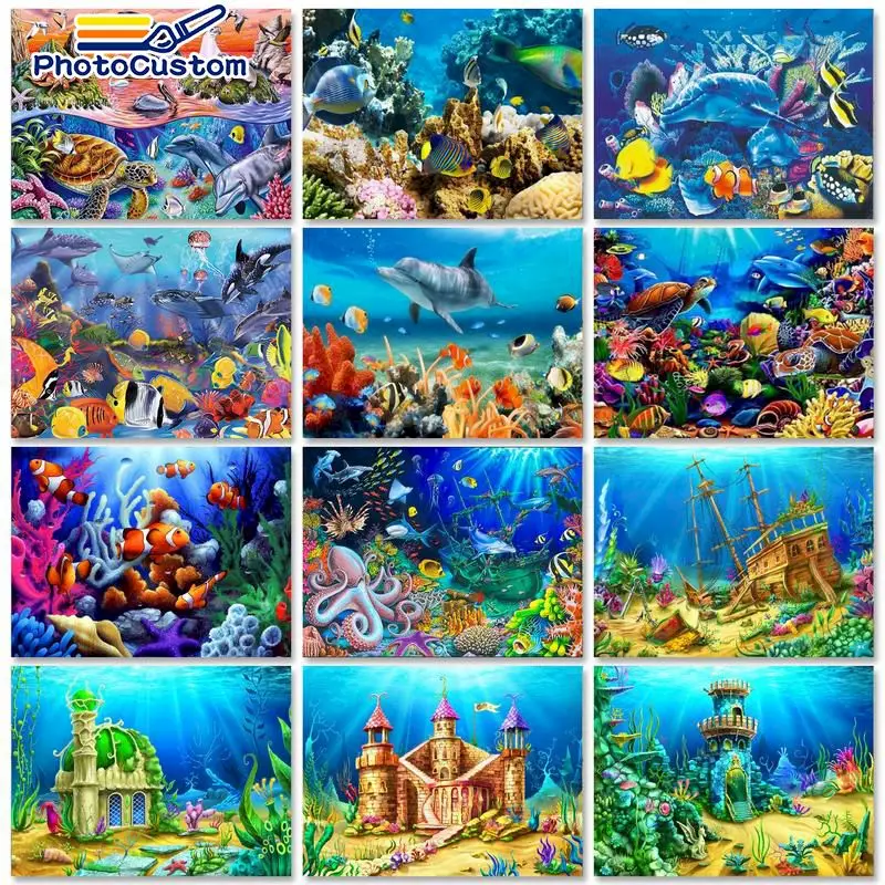 

PhotoCustom Acrylic Painting by numbers Seascape Frameless Picture Drawing Scenery DIY Number painting Wall art Home decor