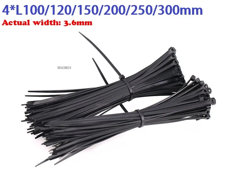 

(Фактическая ширина 120 мм) BK 4 * L100/150/200/300/мм нейлоновые самоблокирующиеся Пластиковые Кабельные петли, крепежные стяжки для проводов, пластик...