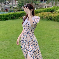 sweet peter pan collar slender warm color elegant colorful a line skirt popularity floral print short sleeved womens clothing
