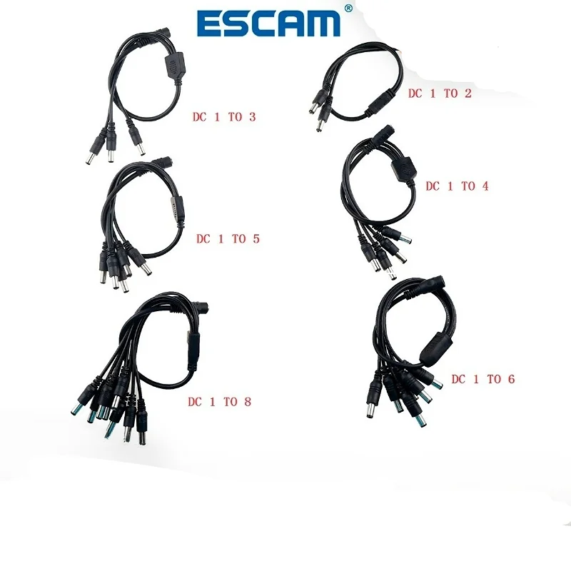 

DC Power Jack 5.5x2.1mm DC Power Cable 1 Female to 2,3,4,5,6,8 Male Plug Splitter Adapter for Security CCTV Camera and LED Strip