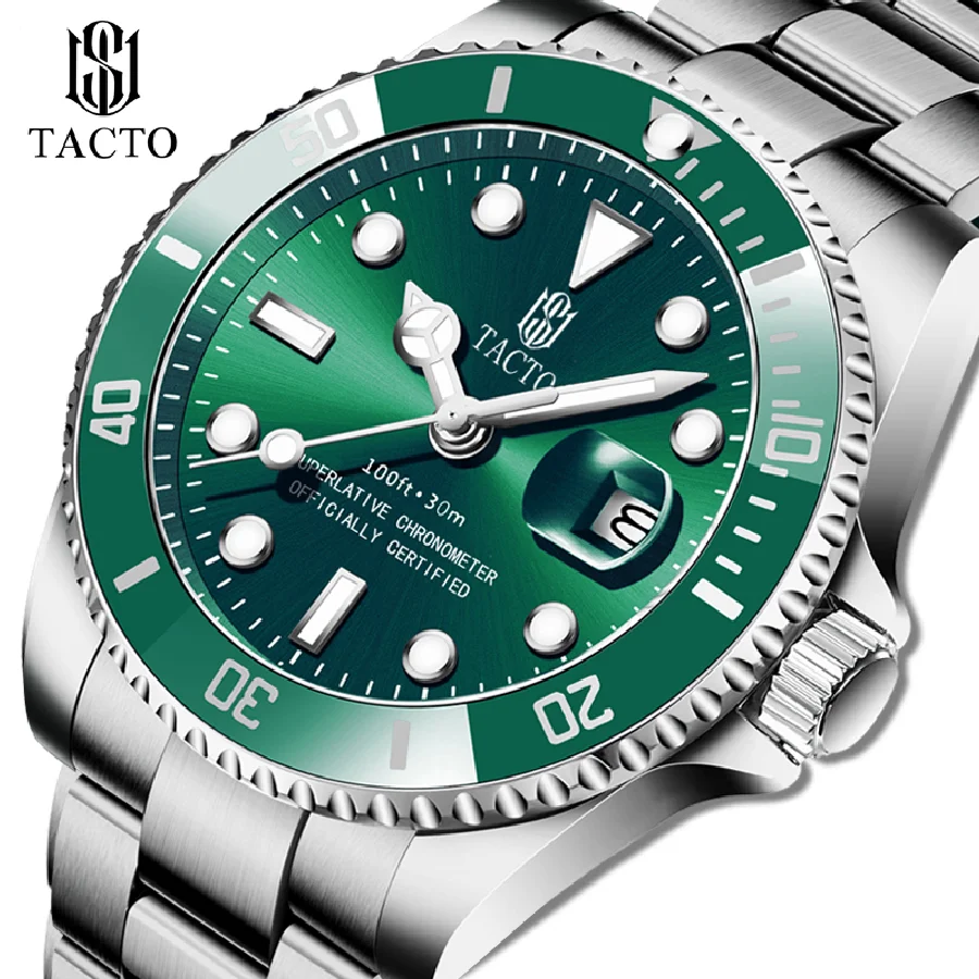 

2021 New Arrivals TACTO Luxury Men's Watches Diver Sports Wristwatch Rotatable Bezel Luminous Stainless Steel 30M Waterproof