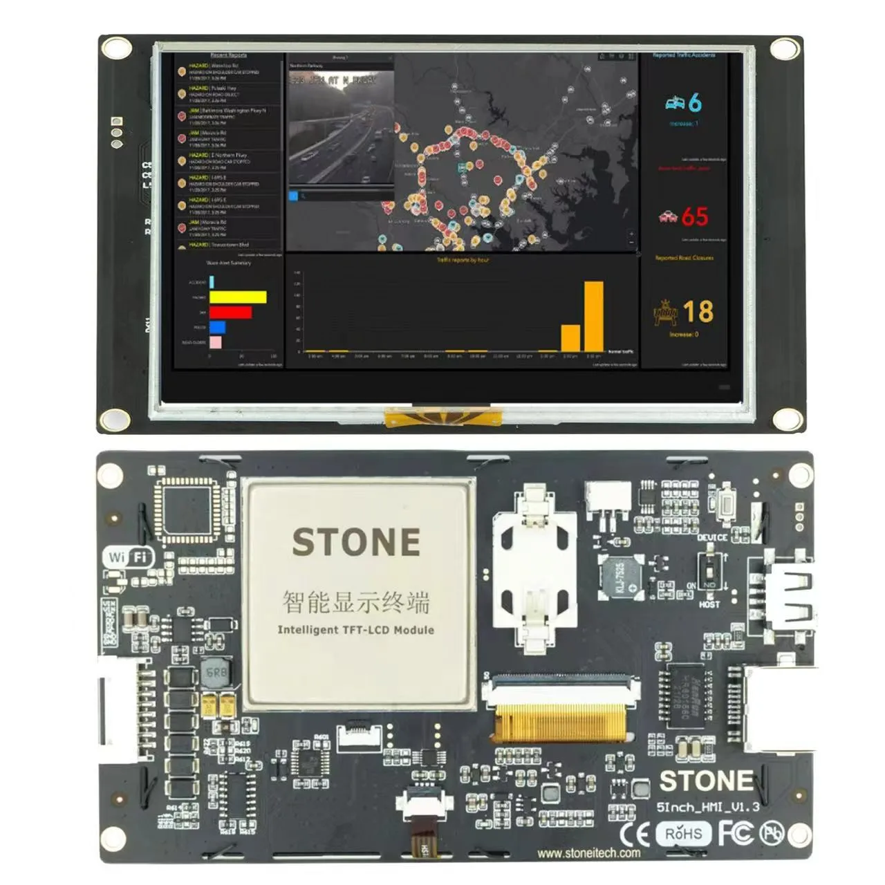 5.0 TFT LCD Industry Series Screen & 4-wire resistance touch panel, 256MB of flash memory for HMI projects