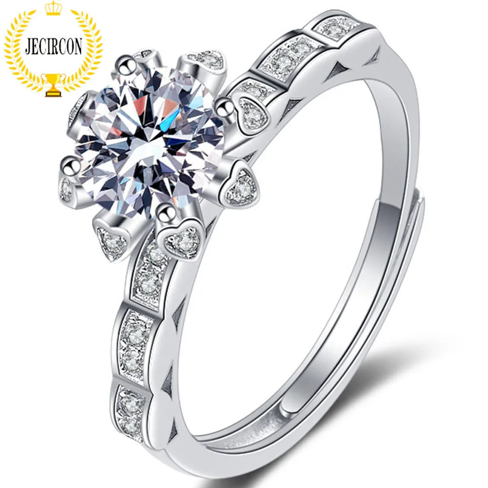Женское Открытое кольцо с муассанитом JECIRCON обручальное из серебра 925 пробы