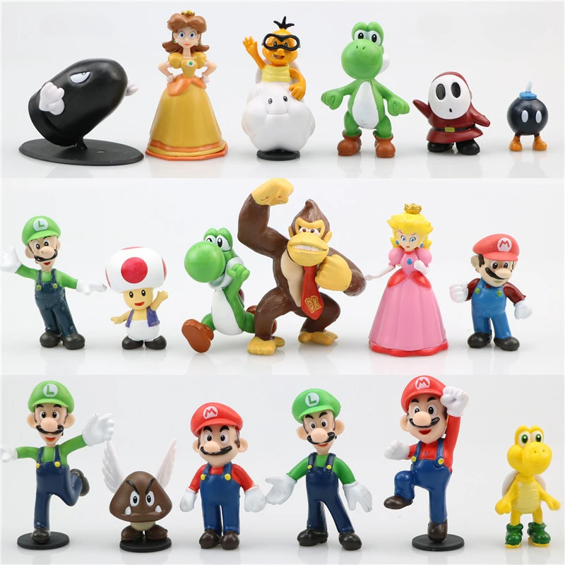 

6pcs/set Super Mario Bros PVC Action Figure Toys Dolls Model Set Luigi Yoshi Donkey Kong Mushroom for kids birthday gifts AAA