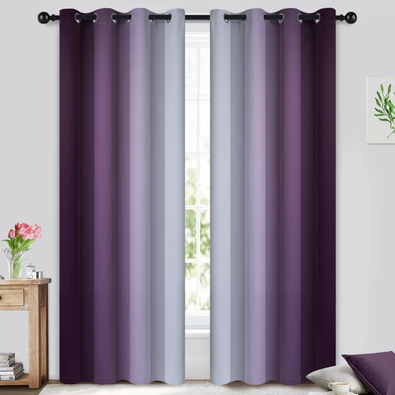 

Purple Curtain for Bedroom/Living Room Blackout,Ombre Curtains Grommet Light Blocking Room Darkening Window Drapes 2 Panels,52x8