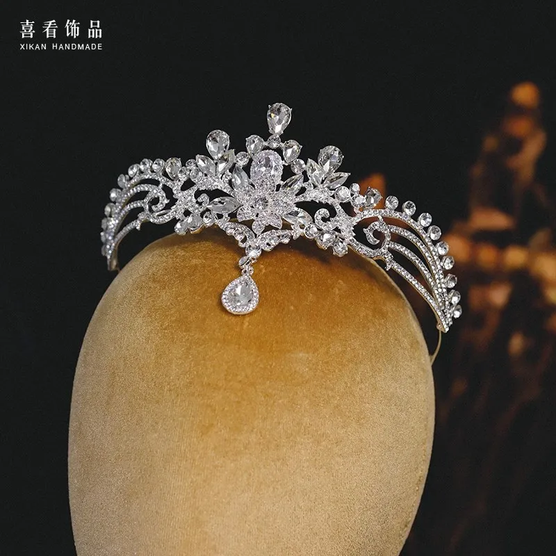 

CC Crystal Crowns Women Accessories Wedding Hairwear Bridal Headpiece Engagement Headdress Water Drop Shape Pendant Tiaras AN068