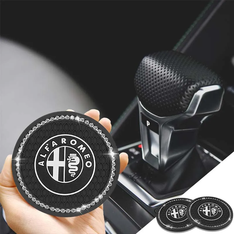 

2pcs Car Non-slip Rhinestone Rubber Mat Water Cup Pad Auto Accessories for Alfa Romeo 159 147 156 Giulietta147 159 Mito Sportivo